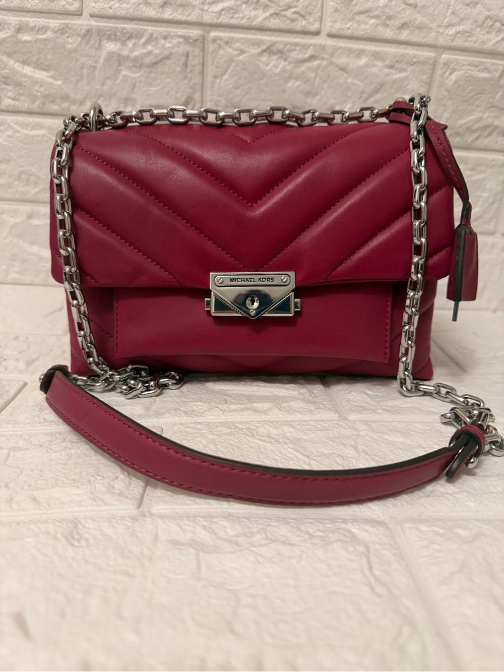 Michael Kors cece Crossbody Bag in Magenta with Silver Hardware